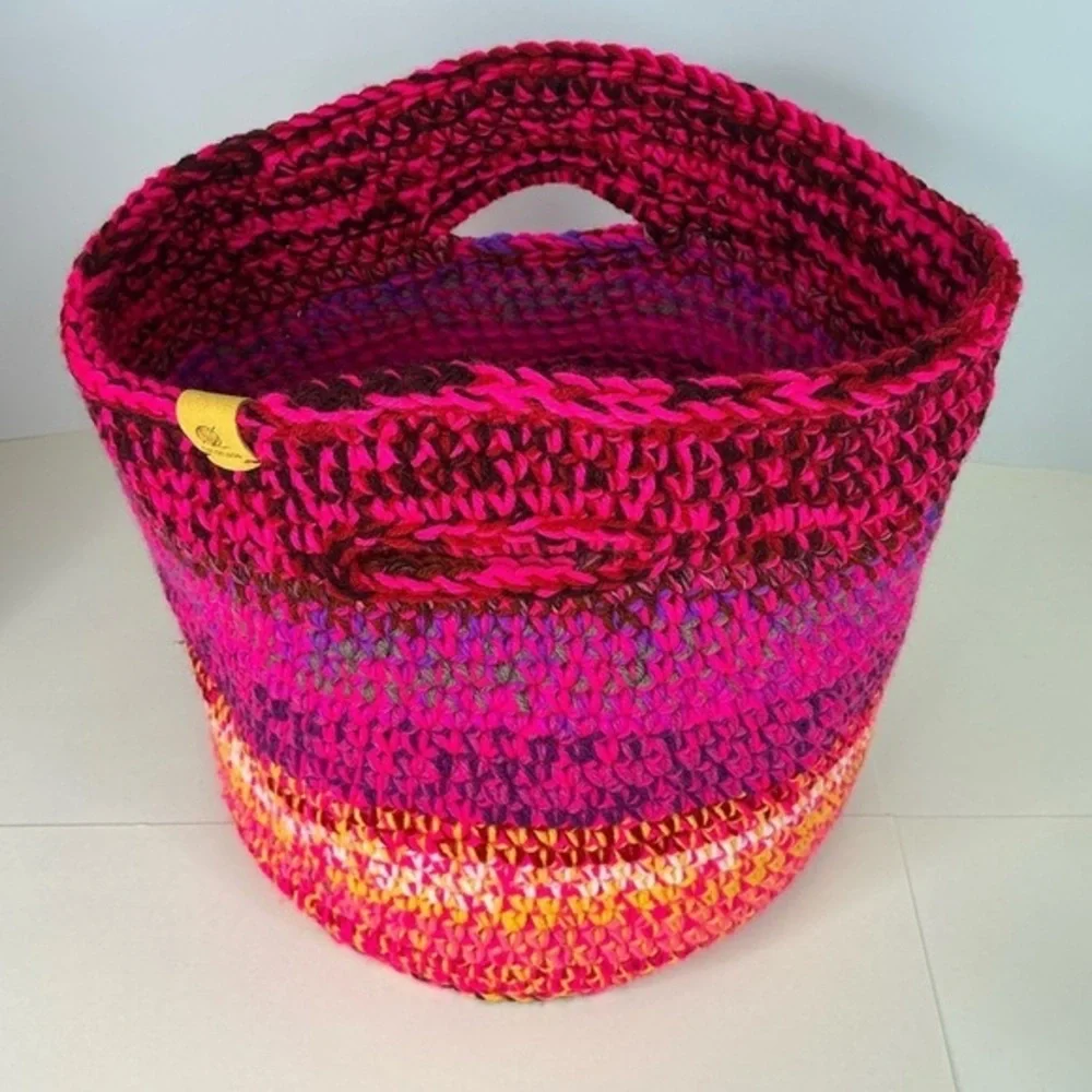 Handcrafted Multicolor Crochet Scrap Woven Tote Bag Basket Storage Handmade Knit